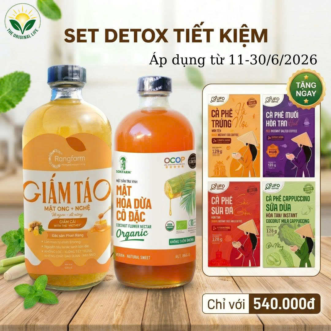 Set detox tiết kiệm giấm táo mật hoa dừa 500ml và mật hoa dừa cô đặc 685gr